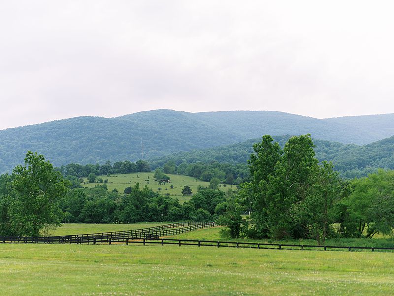 wooded hills with pastures in Charlottesville, VA